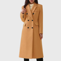 Dama Washington Ines women's double breasted wool coat camel long - front view