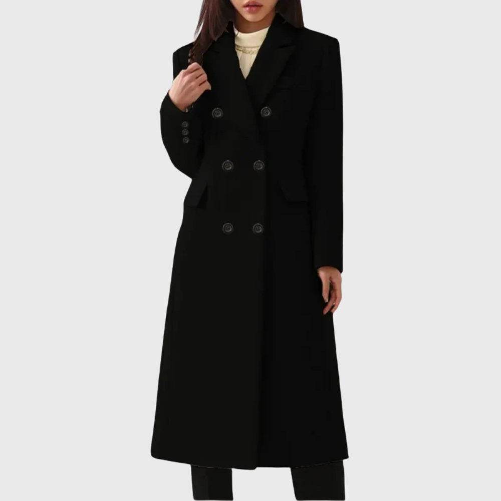 Ines | Women's Double Breasted Wool Coat Camel Long