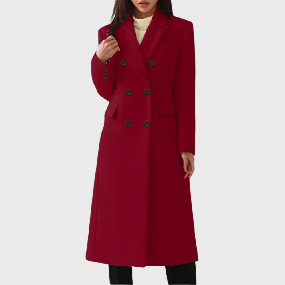 Ines | Women's Double Breasted Wool Coat Camel Long