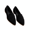 Dama Washington Lola women's pointed toe loafer slip on black suede - front view