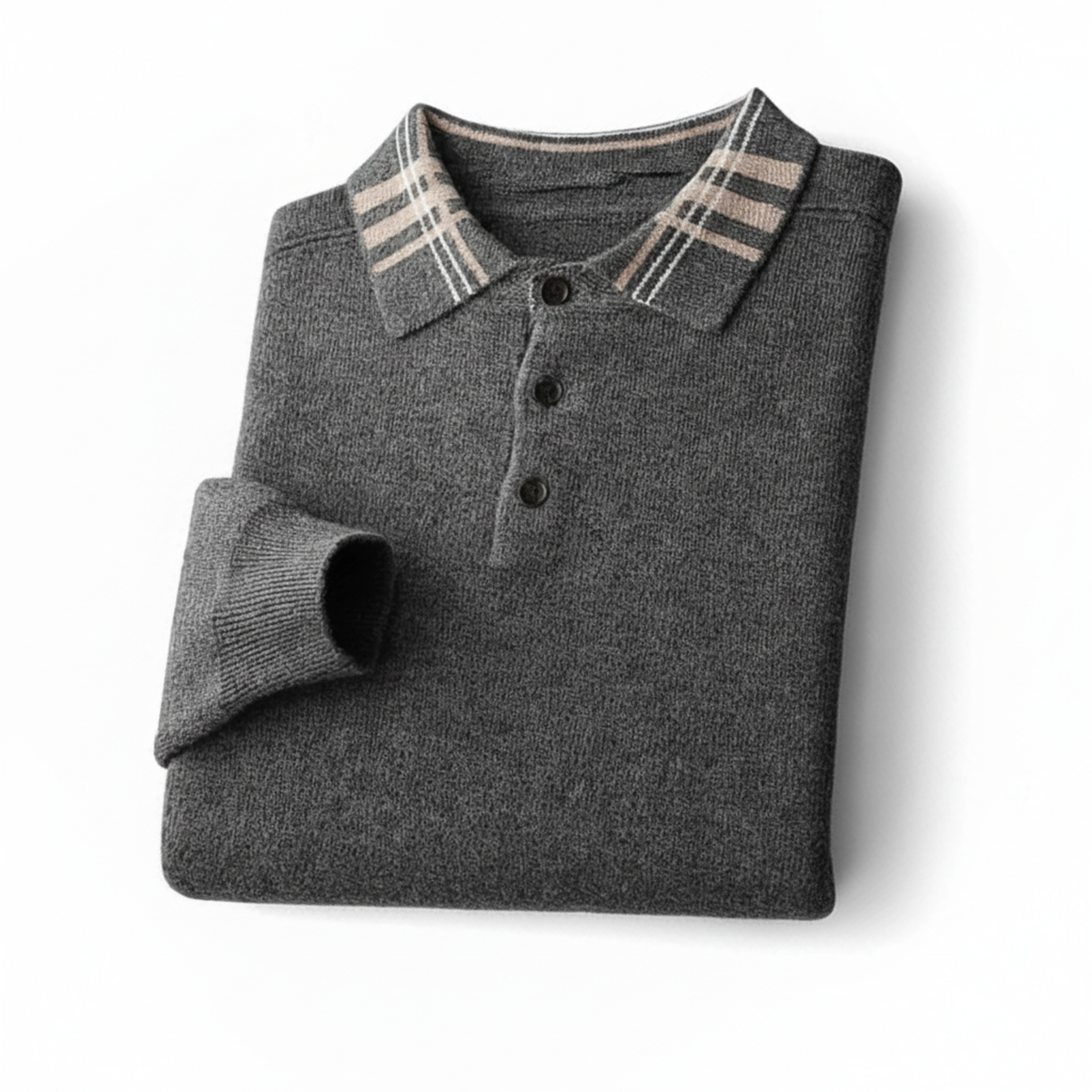 Dama Washington Axel men's polo collar sweater gray stripe trim - view 3