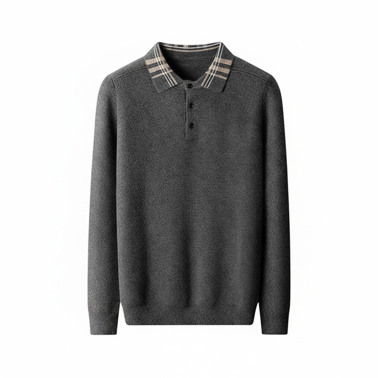 Axel | Men's Polo Collar Sweater Gray Stripe Trim