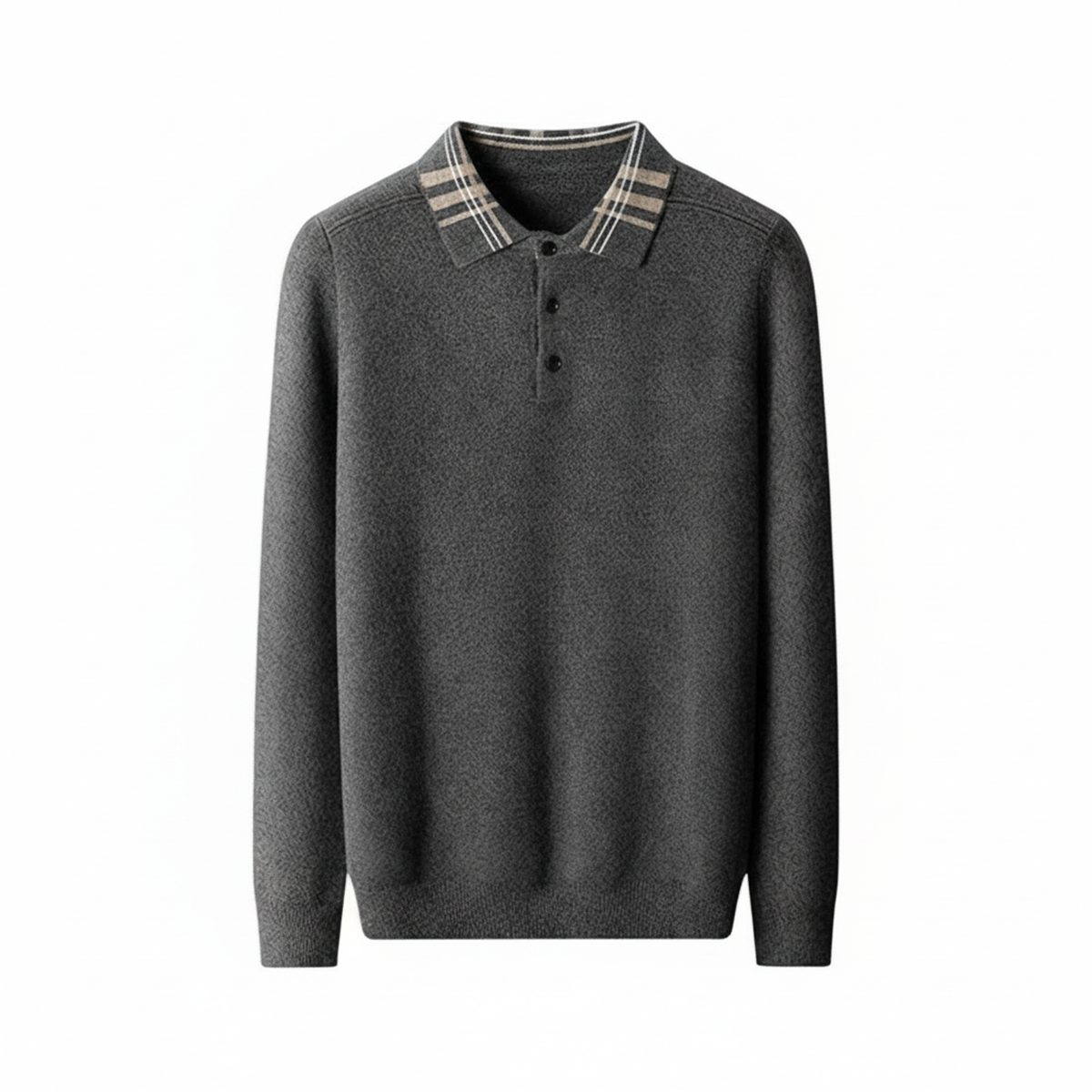 Dama Washington Axel men's polo collar sweater gray stripe trim - front view