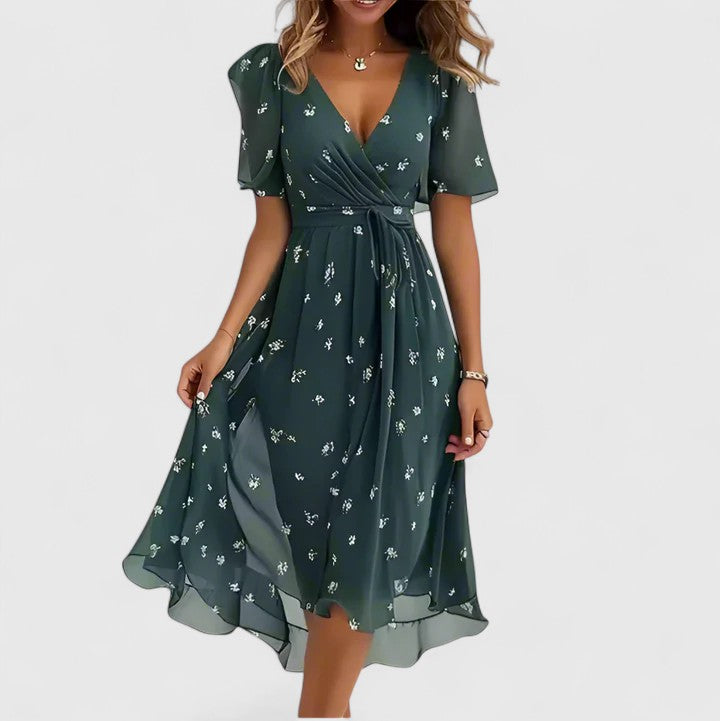 Rue | Women's Floral Midi Dress Short Sleeve Pink
