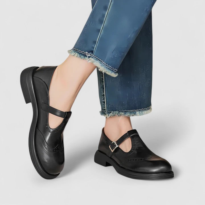 Ayla | Women's Brown Leather Mary Jane Flats Comfort Shoes
