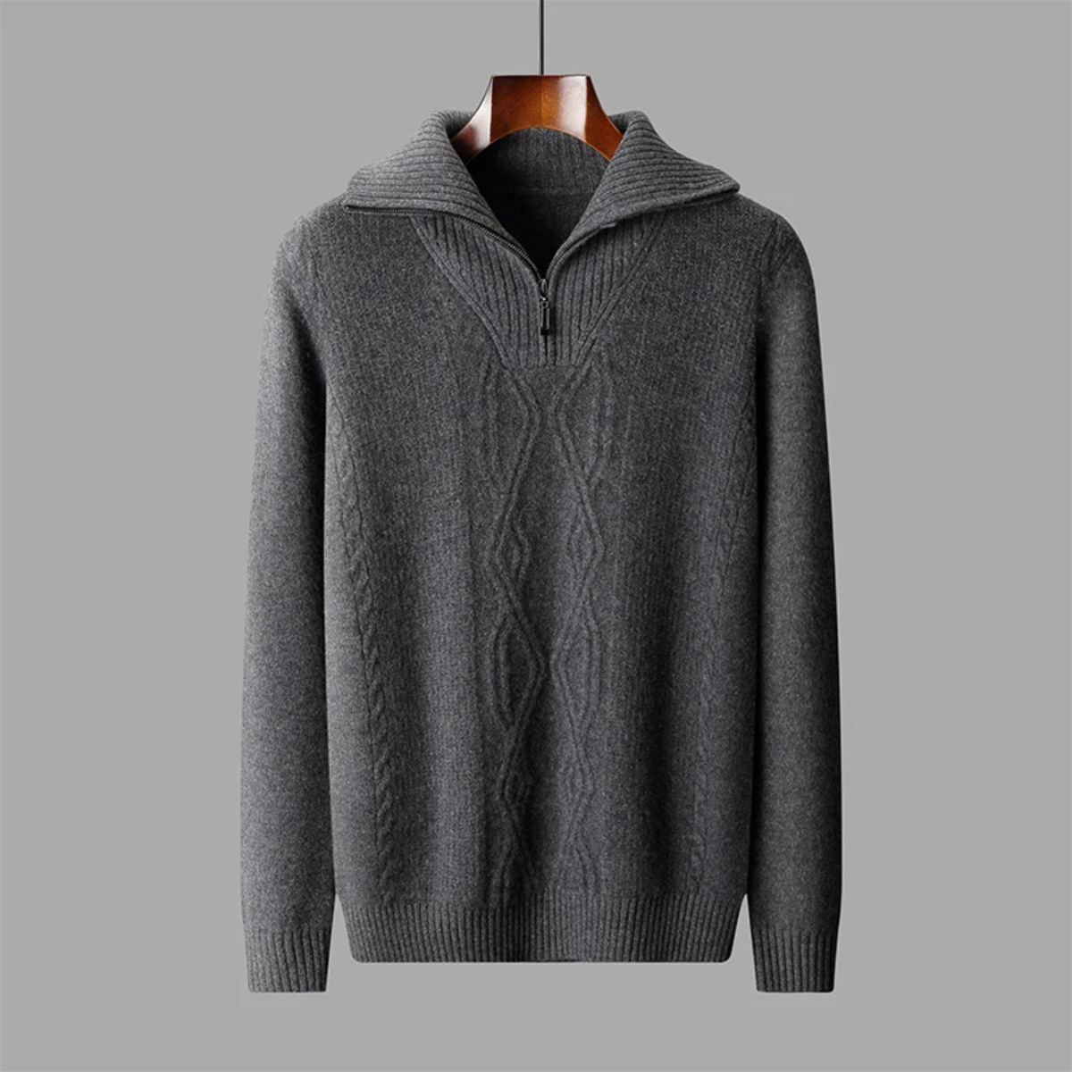 Beau | Men's Cable Knit Quarter Zip Sweater Cream