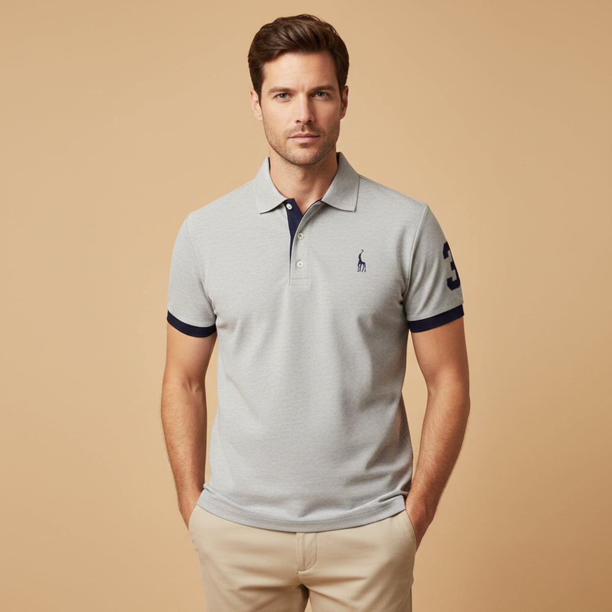 Beau | Men's Polo Shirt Navy Orange Trim