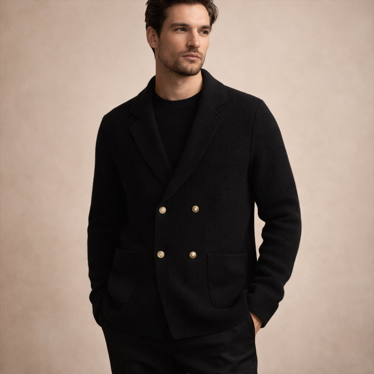Beau | Men's Smart Casual Double Breasted Cardigan Black Knit