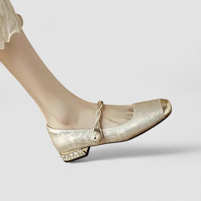 Vera | Women's Mary Jane Flats Green Velvet Gold Buckle