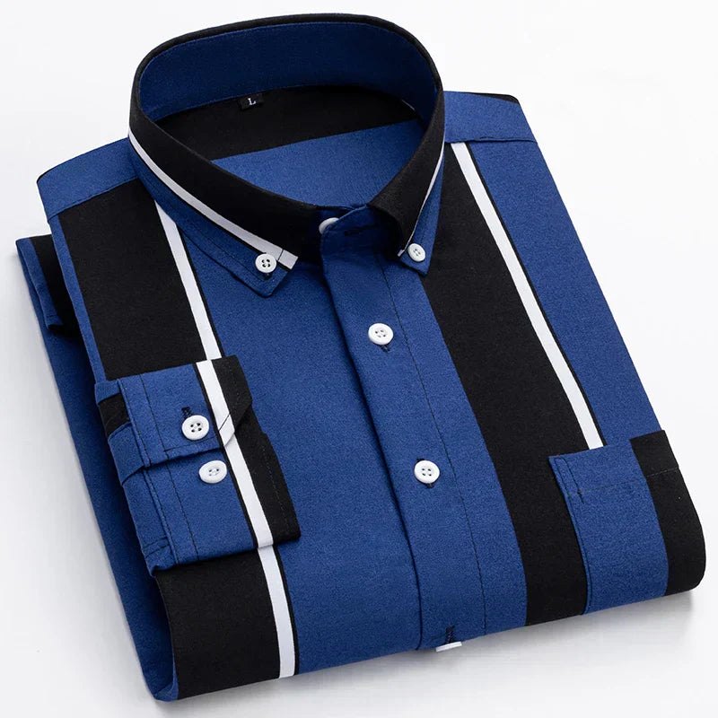 Axel | Men's Striped Button Up Shirt Black White