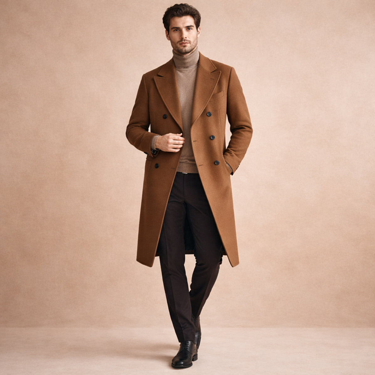 Beau | Men's Double Breasted Overcoat Camel