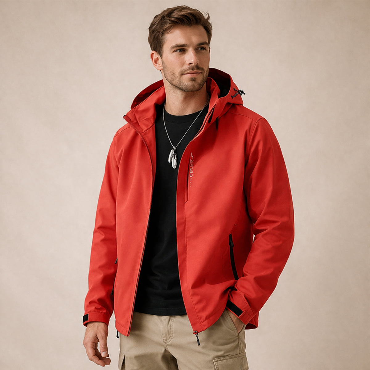 Mia | Men's Waterproof Rain Jacket Black Hooded Windproof