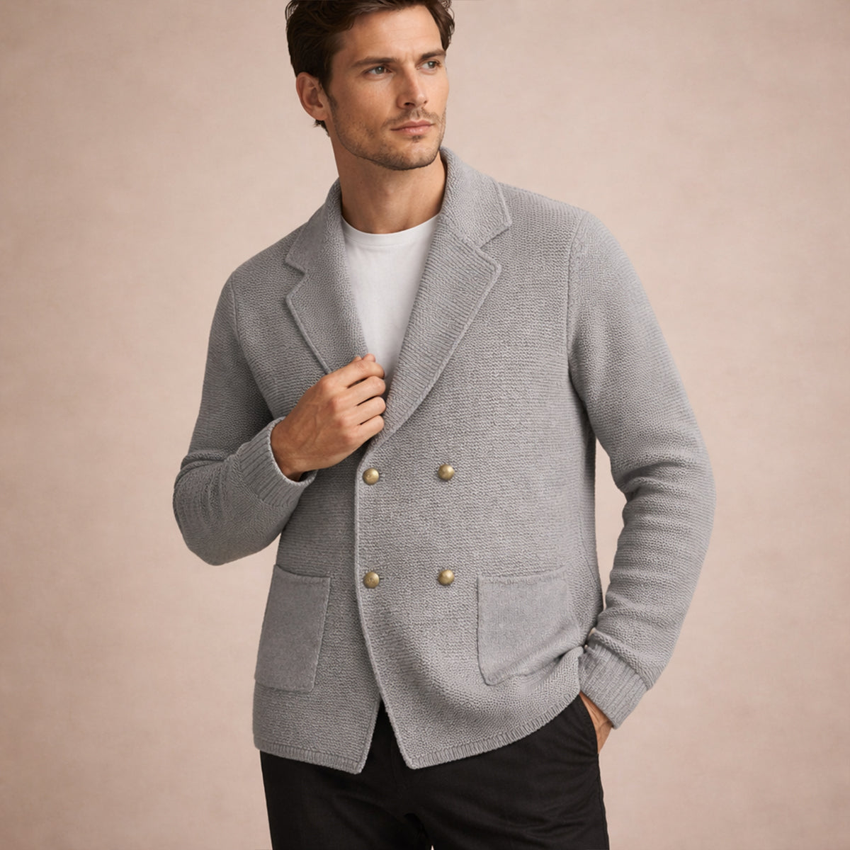 Beau | Men's Smart Casual Double Breasted Cardigan Black Knit