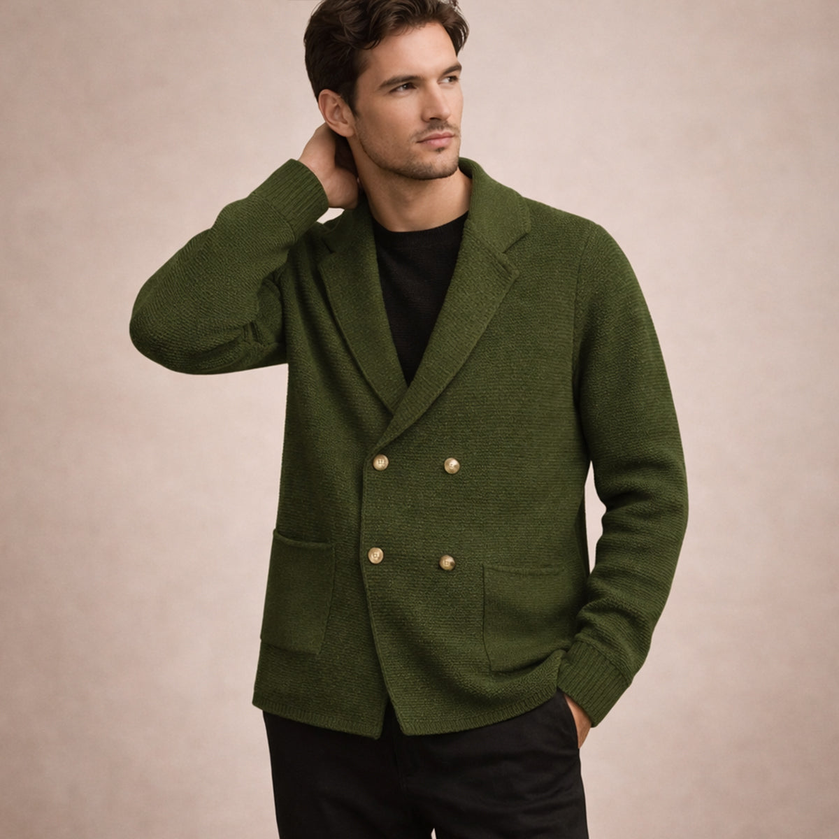 Beau | Men's Smart Casual Double Breasted Cardigan Black Knit