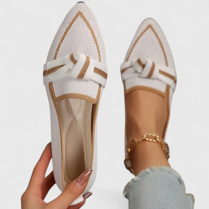 Greta | Women's Mesh Loafer Cream Tan Bow Detail