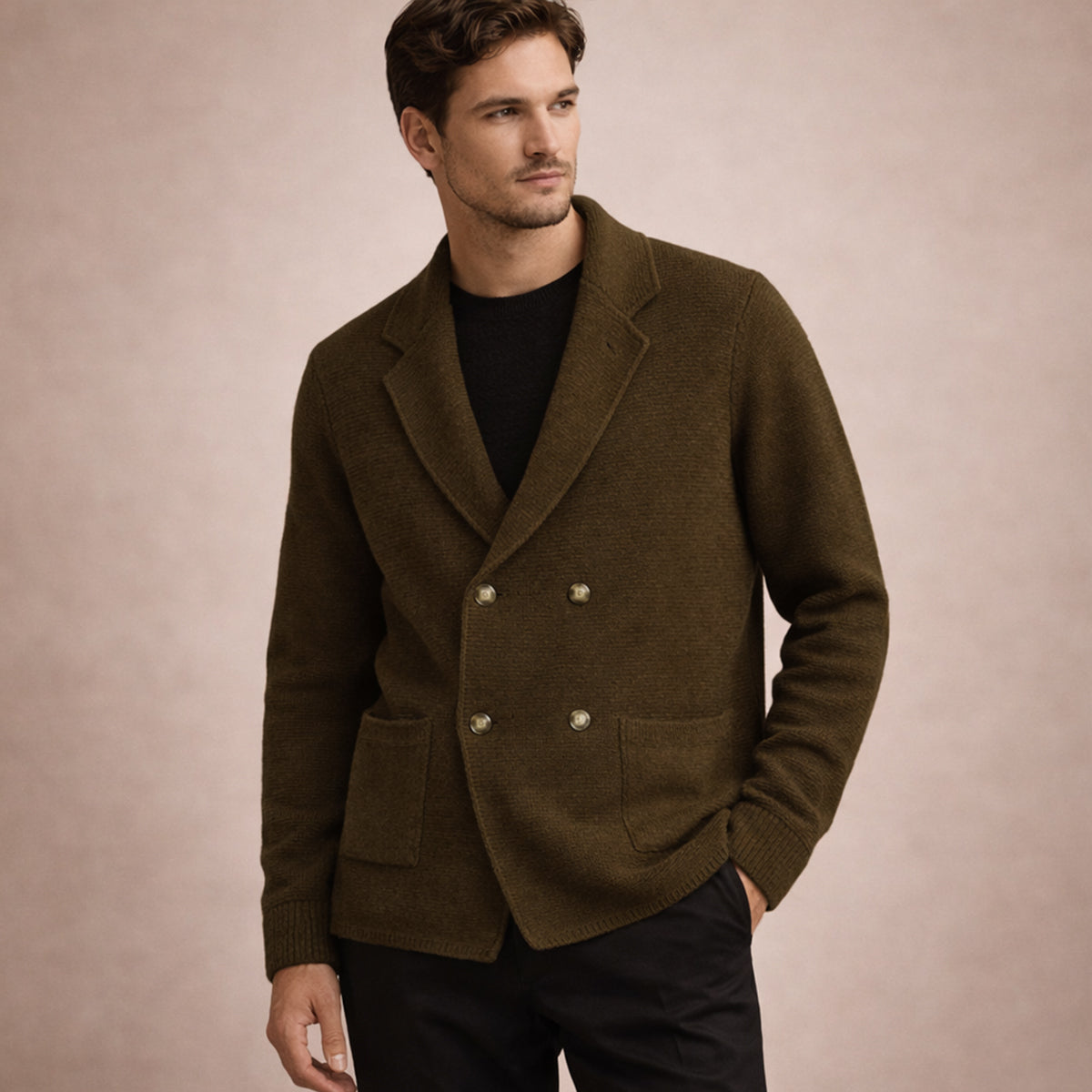 Beau | Men's Smart Casual Double Breasted Cardigan Black Knit