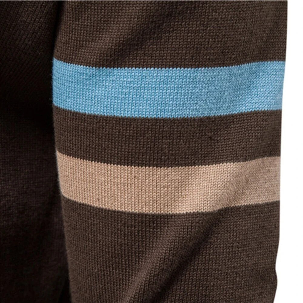 Voss | Men's Casual Zip Up Sweater Gray Black Striped