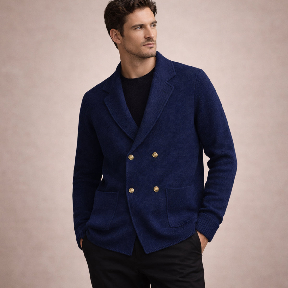 Beau | Men's Smart Casual Double Breasted Cardigan Black Knit