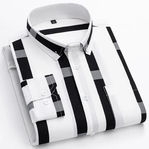 Dama Washington Axel men's striped button up shirt black white - front view