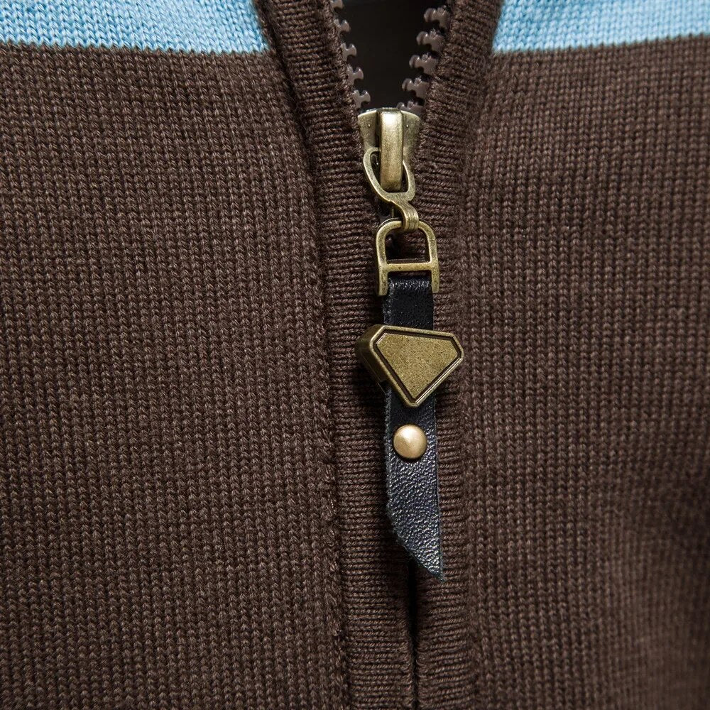 Voss | Men's Casual Zip Up Sweater Gray Black Striped