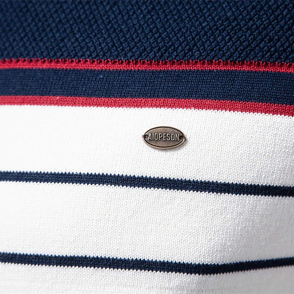 Axel | Men's Striped Crew Neck Sweater Navy Cream Red