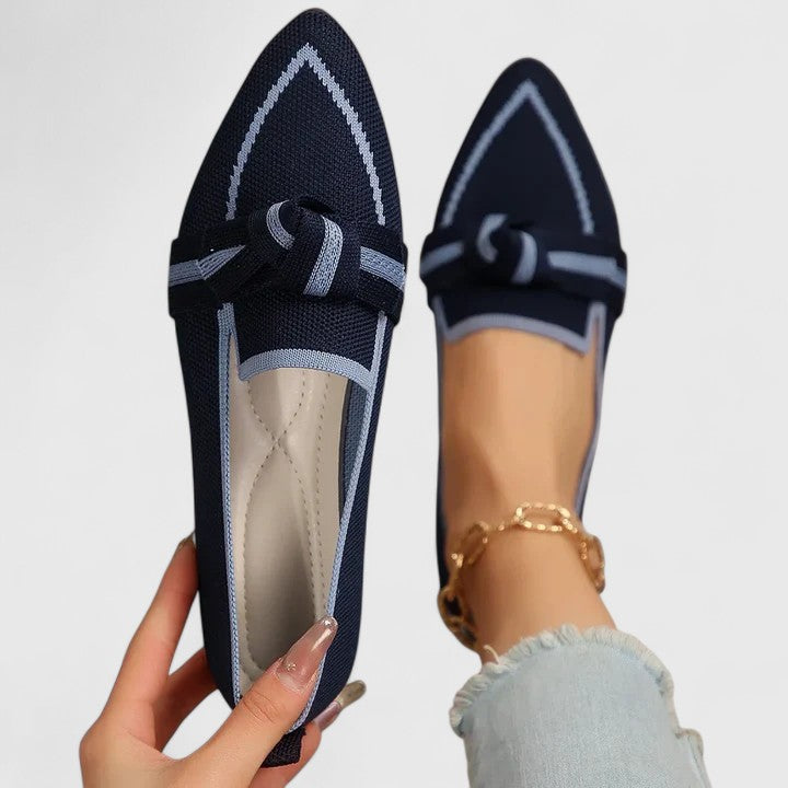Greta | Women's Mesh Loafer Cream Tan Bow Detail