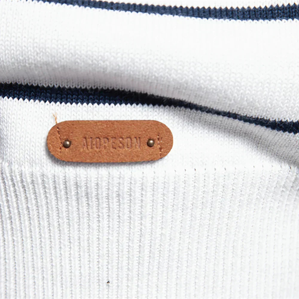 Axel | Men's Striped Crew Neck Sweater Navy Cream Red