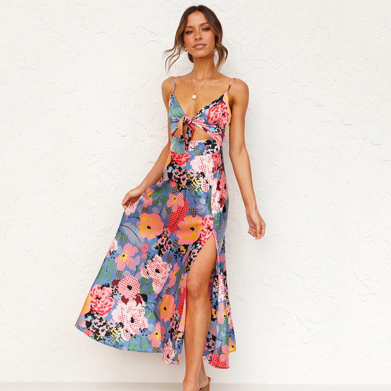 Vera | Women's Floral Maxi Dress Cutout Tie Front