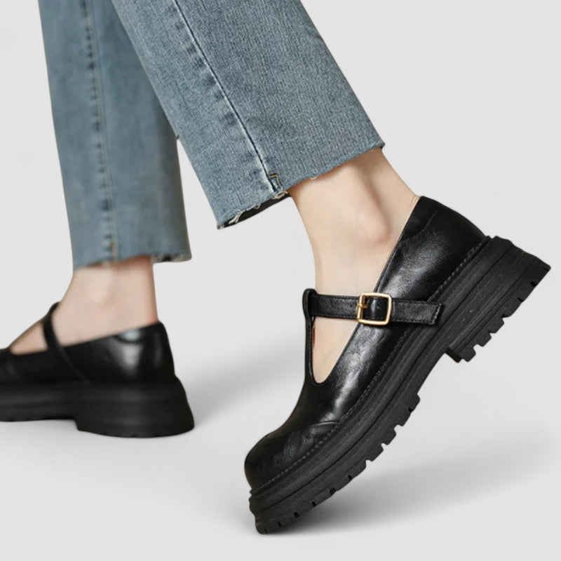 Vera | Women's Mary Jane Loafer Brown Leather T Strap