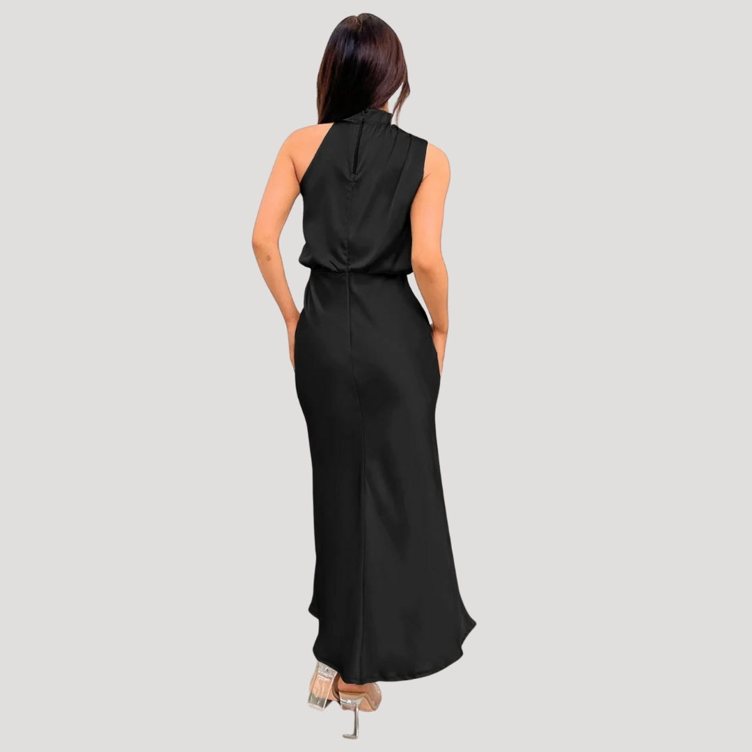 Demi | Women's Satin Halter Dress Black Sleeveless