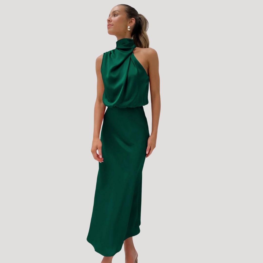 Demi | Women's Satin Halter Dress Black Sleeveless