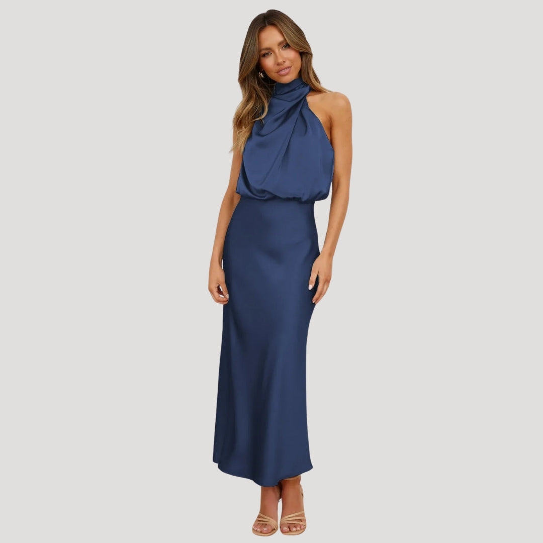Demi | Women's Satin Halter Dress Black Sleeveless