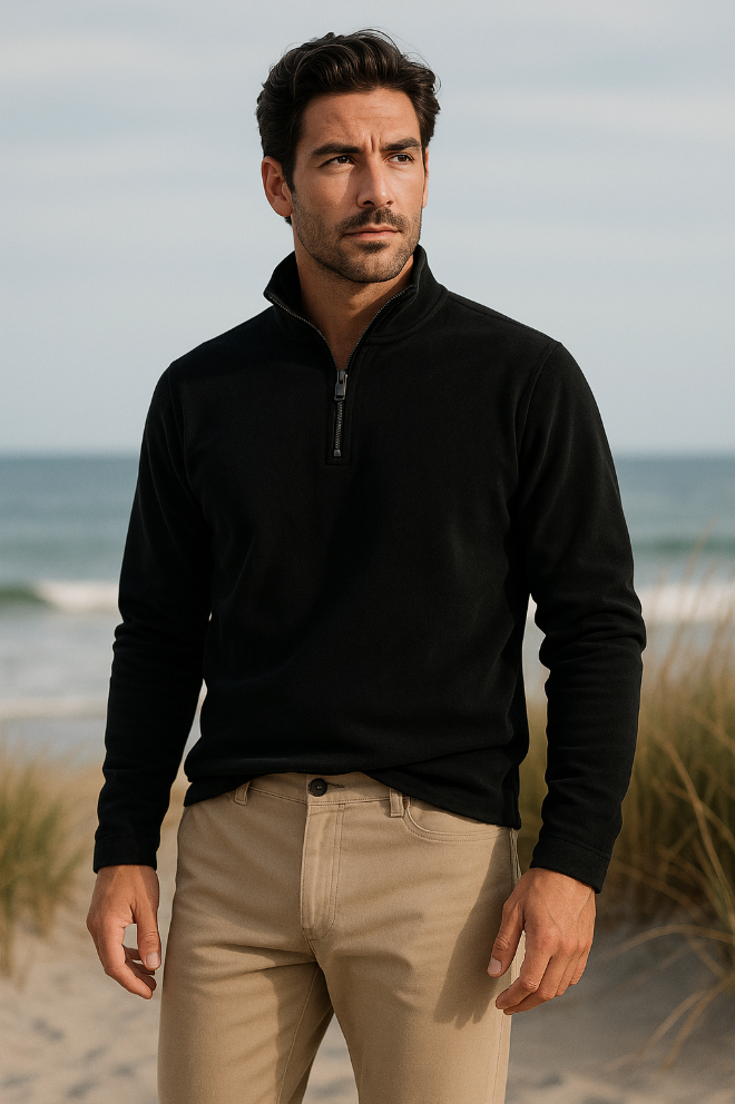 Axel | Men's Quarter Zip Sweater Cream Long Sleeve Mock Neck