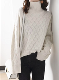 Dama Washington Camille women's turtleneck cable knit sweater cream - front view