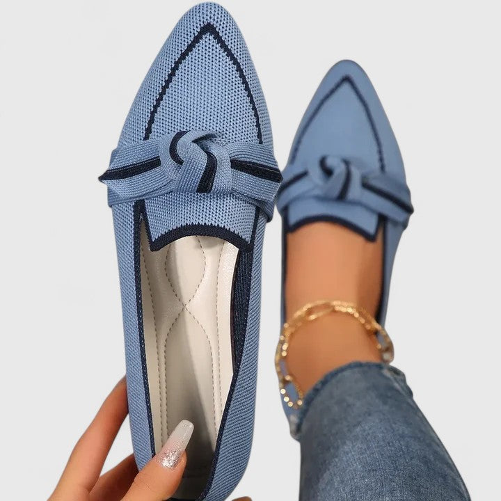 Greta | Women's Mesh Loafer Cream Tan Bow Detail