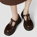 Dama Washington Vera women's mary jane loafer brown leather t strap - front view