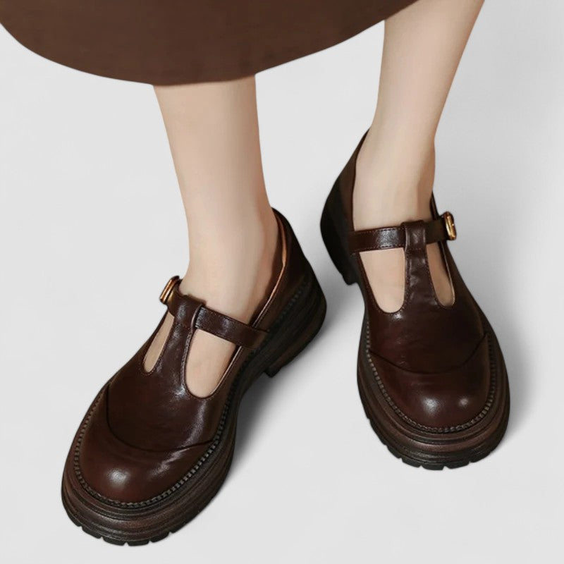 Vera | Women's Mary Jane Loafer Brown Leather T Strap