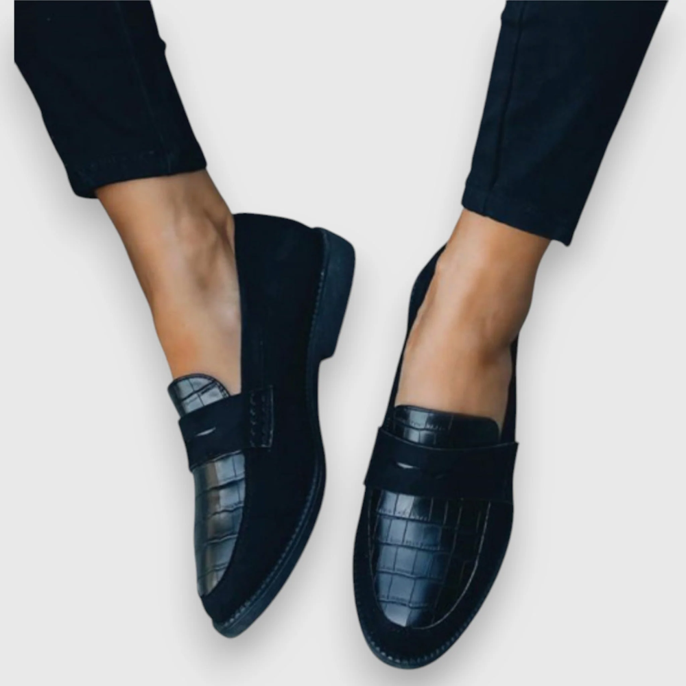 Rowan | Women's Black Suede Croc Loafers Slip On