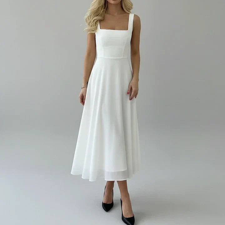 Maren | Women's Square Neck A Line Midi Dress Cream