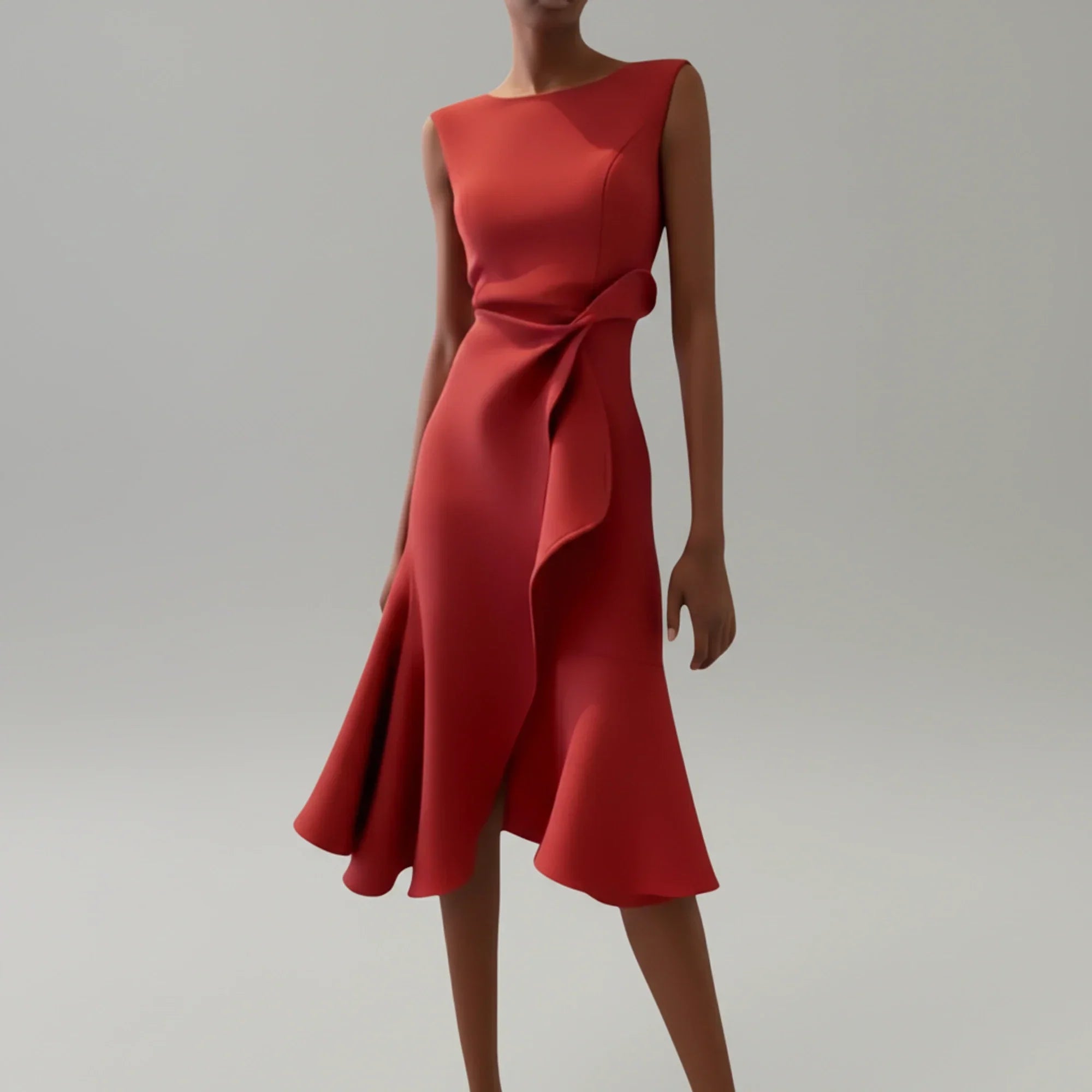 Cleo | Women's Wrap Midi Dress Red Sleeveless