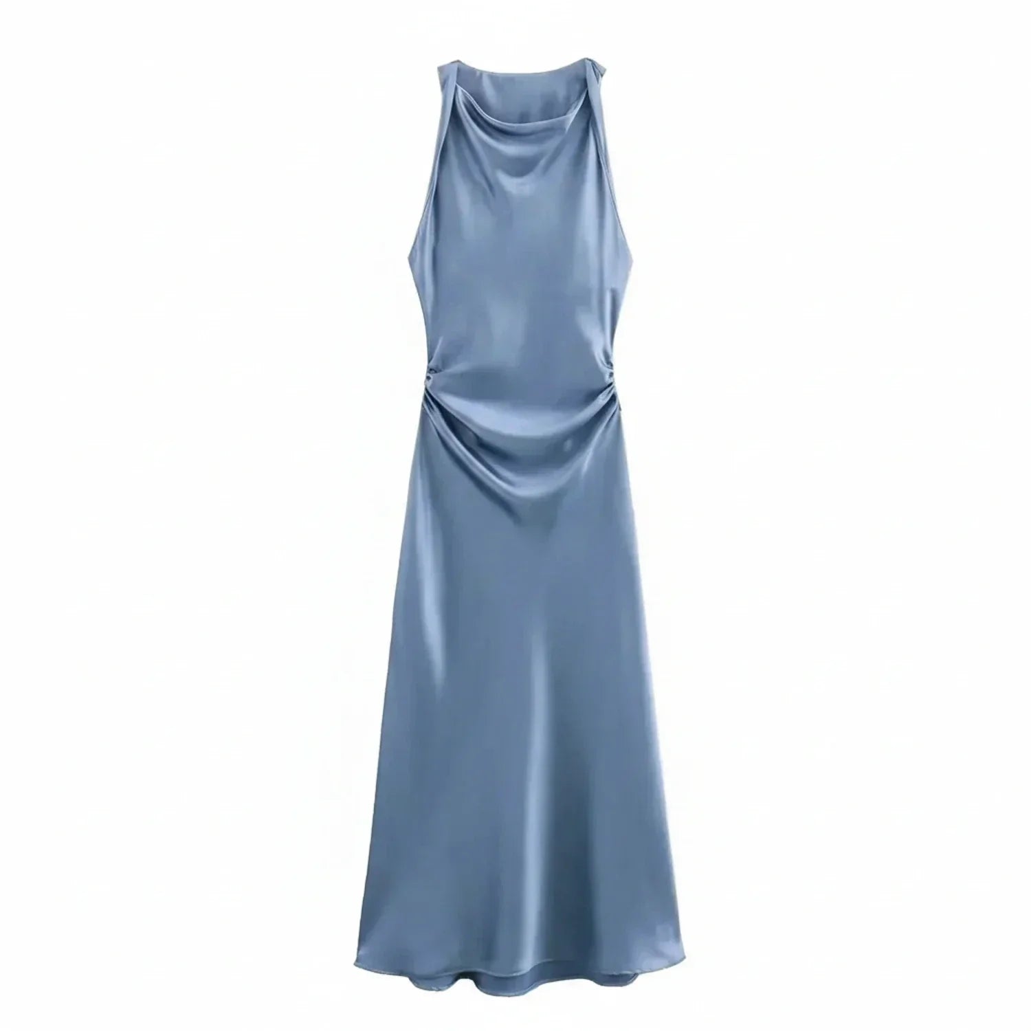 Alma | Women's Satin Maxi Dress Cowl Neck Blue