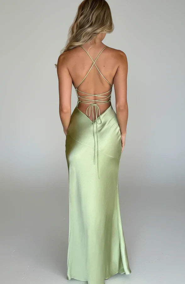 Lola | Women's Slip Maxi Dress Yellow V Neck Spaghetti Strap