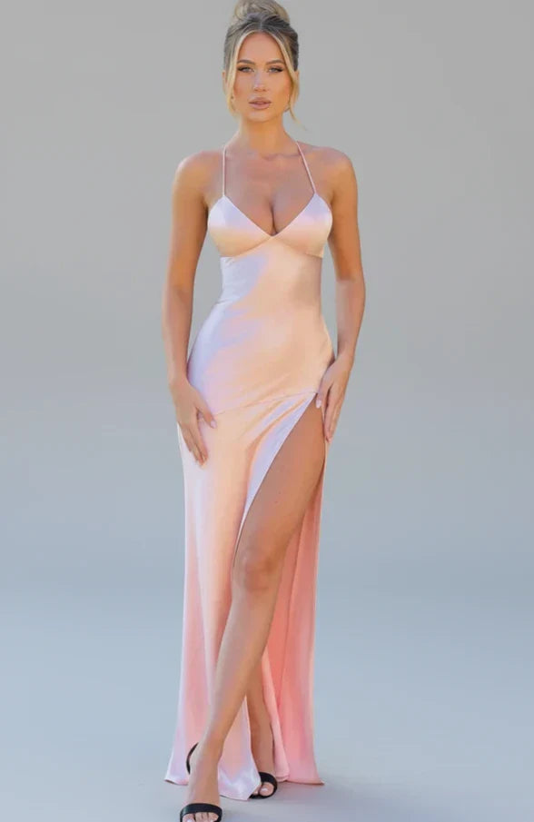 Lola | Women's Slip Maxi Dress Yellow V Neck Spaghetti Strap