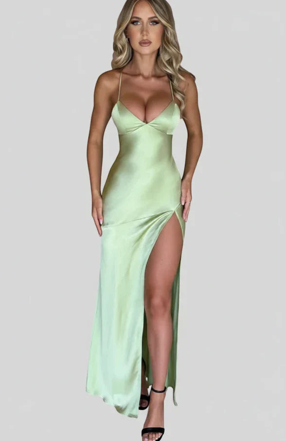 Lola | Women's Slip Maxi Dress Yellow V Neck Spaghetti Strap