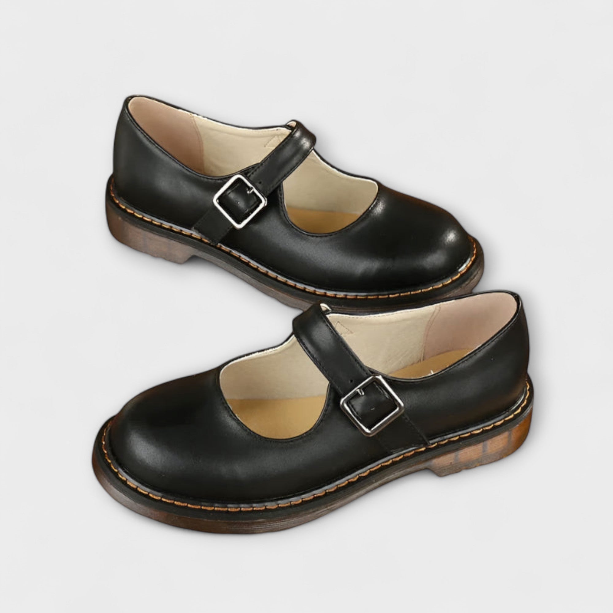 Margot | Women's Mary Jane Flat Black Leather Buckle