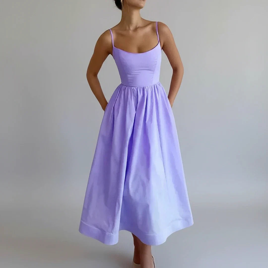 Nina | Women's A Line Midi Dress White Sleeveless