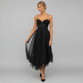 Dama Washington Isla women's tulle midi dress black sweetheart neckline - front view