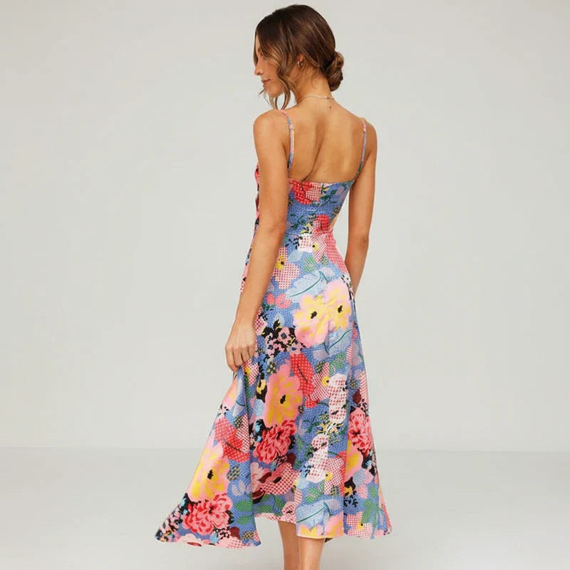 Isla | Women's Floral Maxi Dress Sage Green Cutout