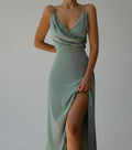 Dama Washington Vera women's wrap maxi dress sage green spaghetti strap - front view