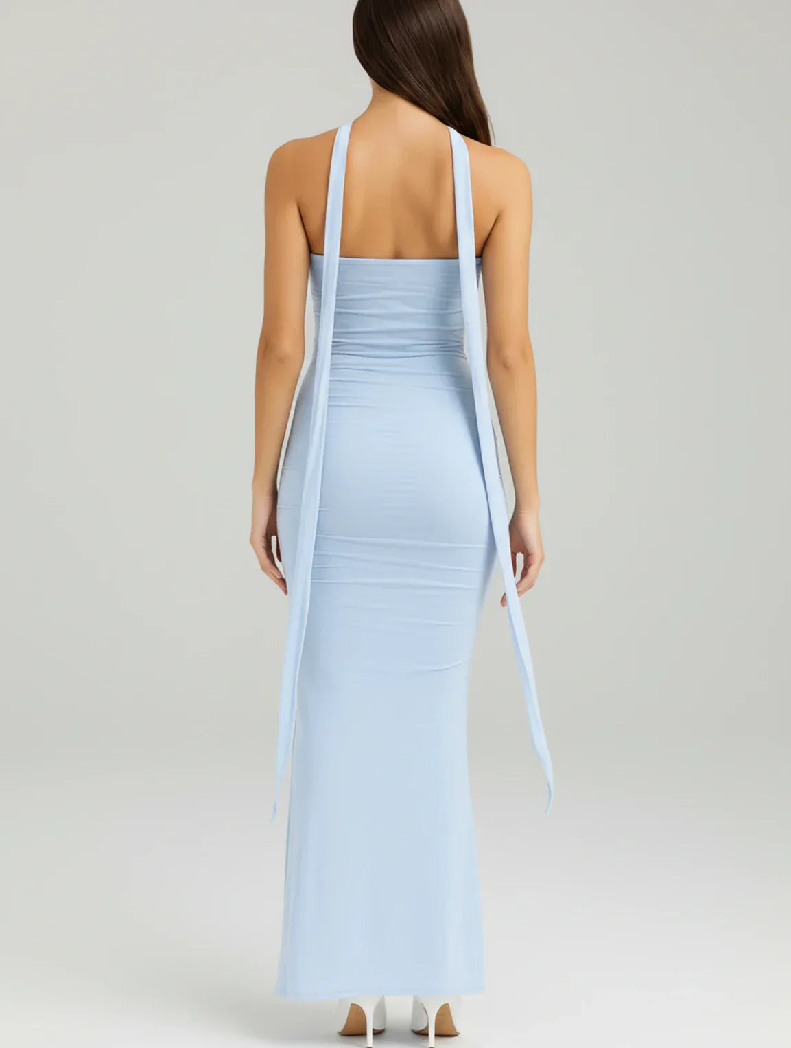 Cleo | Women's Strapless Maxi Dress Light Blue Ruched